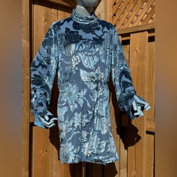 🆕 SIMKHAI 🧿 NWOT Halen Draped Velvet Mini Dress, Celestial Blue - Sz US 14 - Picture 10 of 16